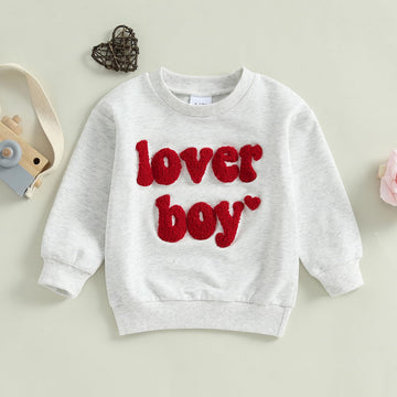 Lesimsam Toddler Baby Boy Girl Valentines Day Outfit Embroidery Sweatshirt Crewneck Long Sleeve Pullover Shirts Top (Lover Boy-G