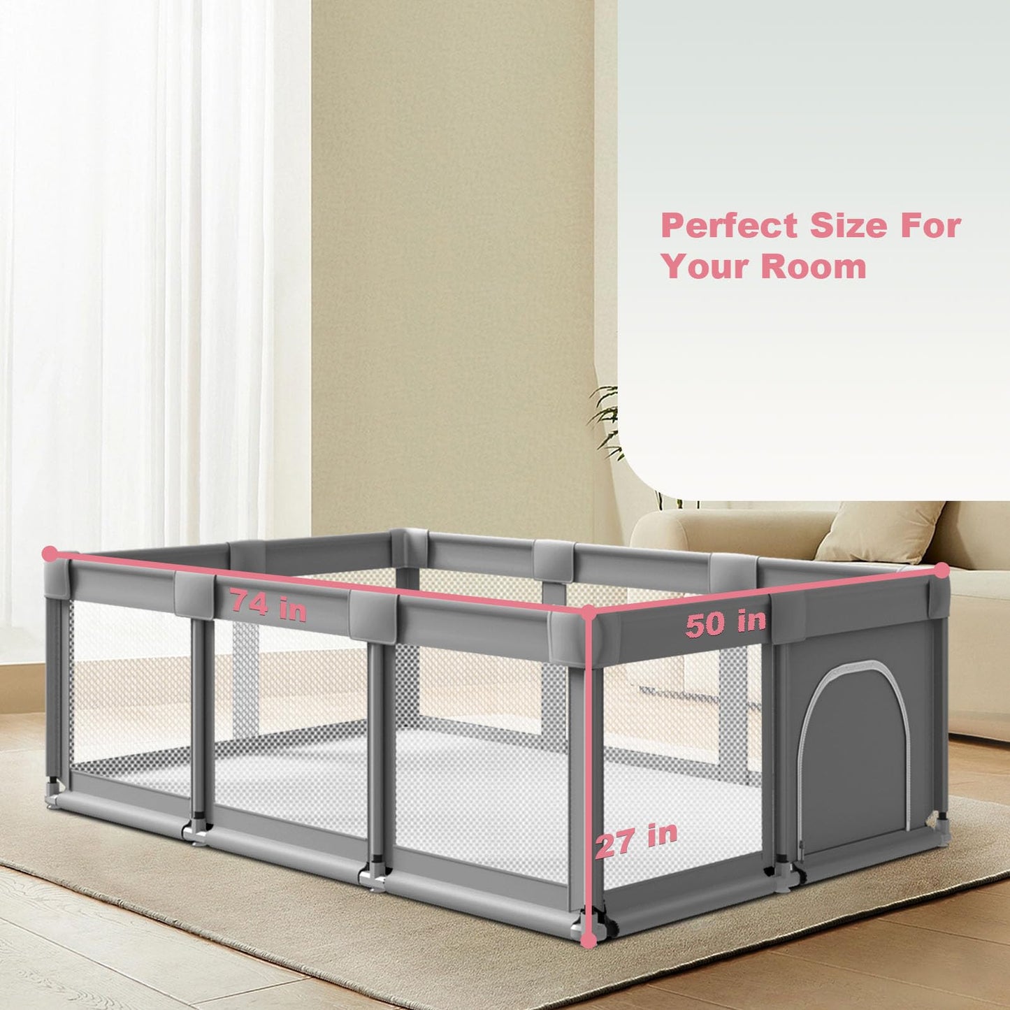 Large Baby Playpen For Toddlers, Playpen 74  50, Large Baby Play Yards Indoor & Outdoor, Sturdy Safety Baby Play Pen With Soft B
