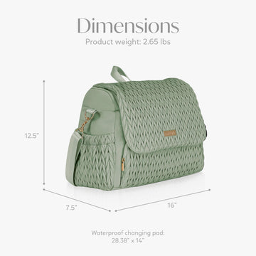 Hannah & Sophia Belle Convertible Baby Diaper Backpack & Bag In Sage Green, Large Size, Dual Sided Water Resistant Changing Mat
