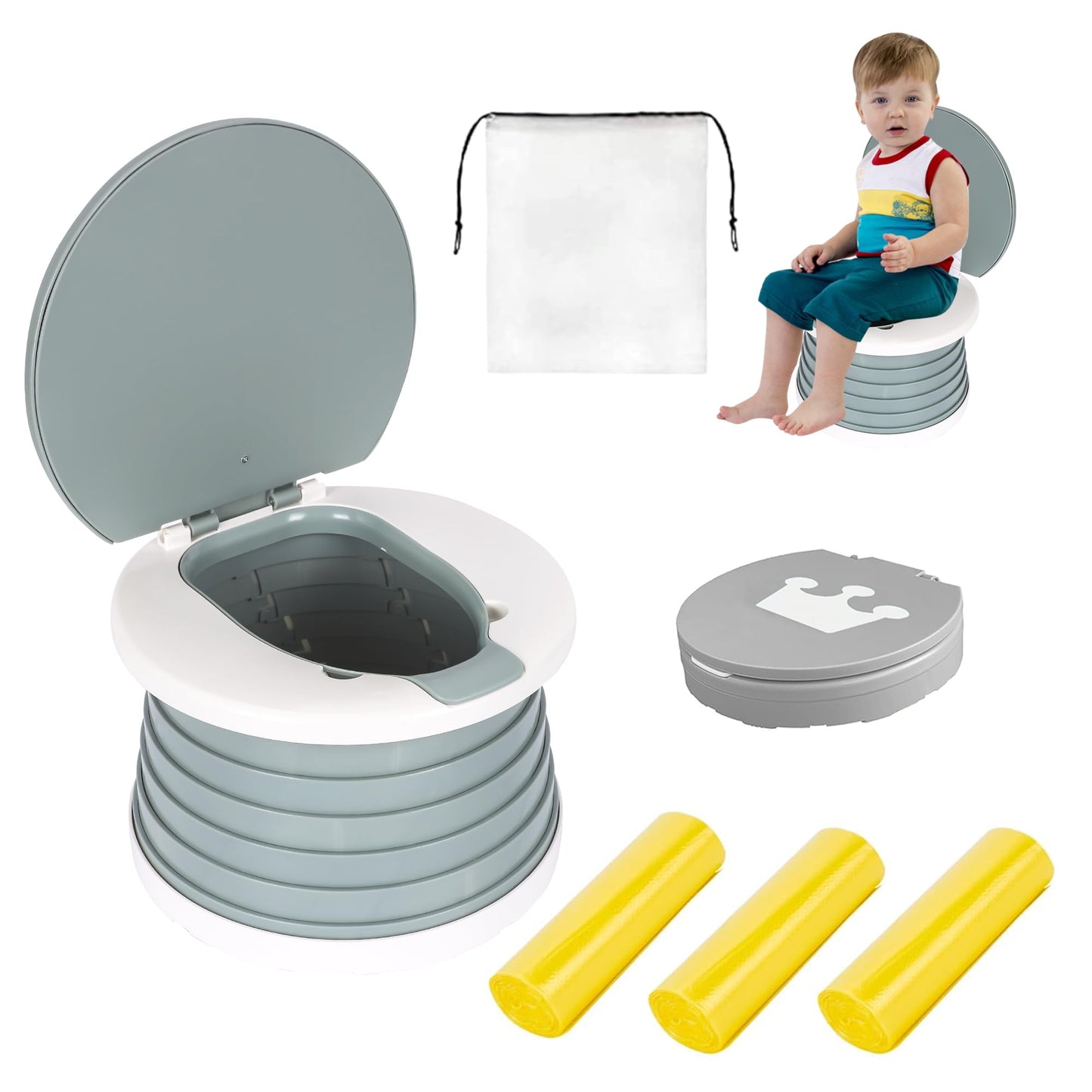 SunnySmile portable, foldable potty seat for toddler, Training Toilet Seat Emergency Toilet for Car, Camping, Outdoor, indoor (g