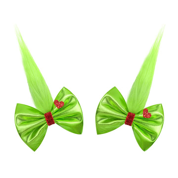 YanJie 4 Christmas Hair Clips for Girls Glitter Green Bows with Heart Christmas Grinch Bow Hair Accessories Furry Hairpin Holida