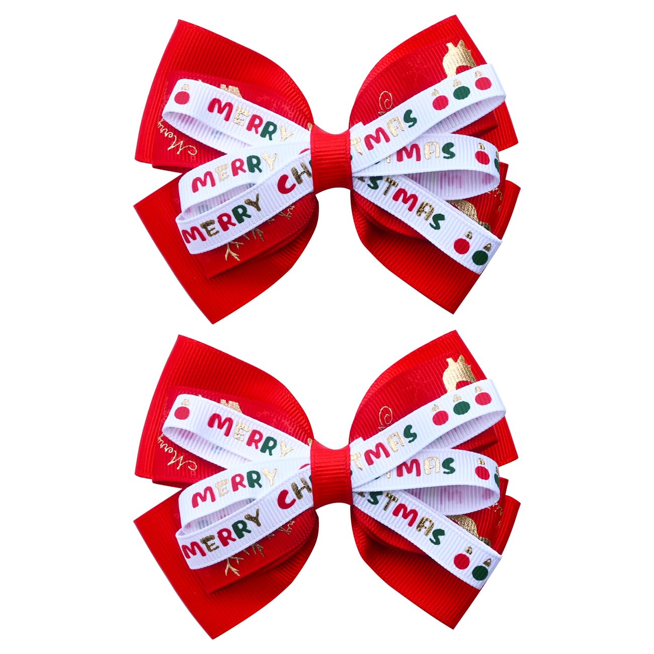 2PCS Christmas Hair Bows for Girls 4 Inches Red Elk Grosgrain Ribbon Hair Accessories Small Xmas Boutique Hair Clips Elk Christm