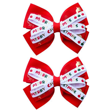2PCS Christmas Hair Bows for Girls 4 Inches Red Elk Grosgrain Ribbon Hair Accessories Small Xmas Boutique Hair Clips Elk Christm