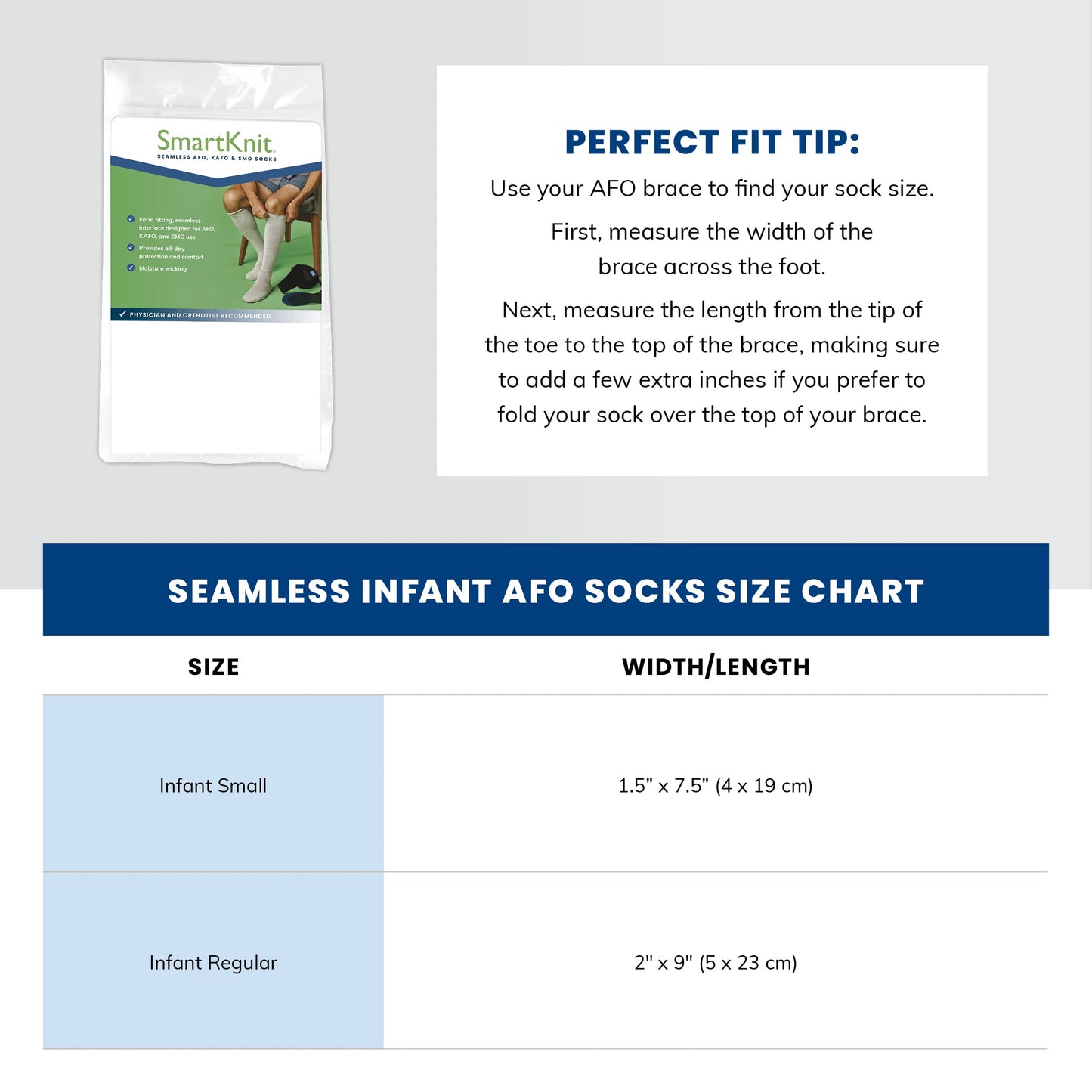 Smartknit Afo Baby Socks - Infant Seamless Afo Interface And Sensitivity Socks (White, X-Small)