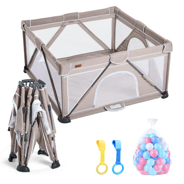 Jimglo Baby Playpen Foldable, Playard for Babies and Toddlers, Portable Playpen Activity Center with 50 Balls+2 Handles for Trav