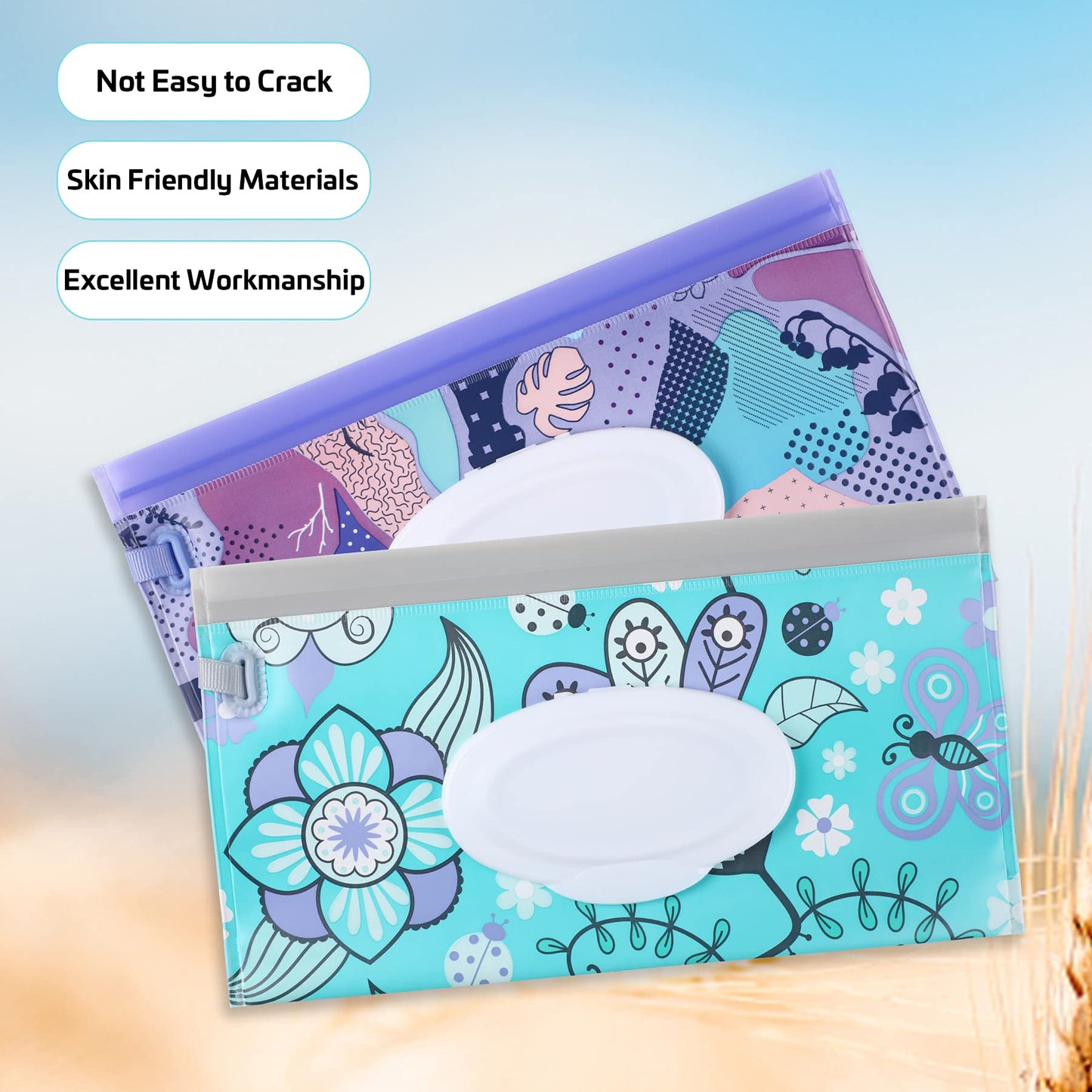 Febsnow 2 Pack Baby Wipe Dispenser, Reusable Portable Wipe Holder, Baby Wipes Container, Travel Baby Wipes, Refillable Wet Wipe