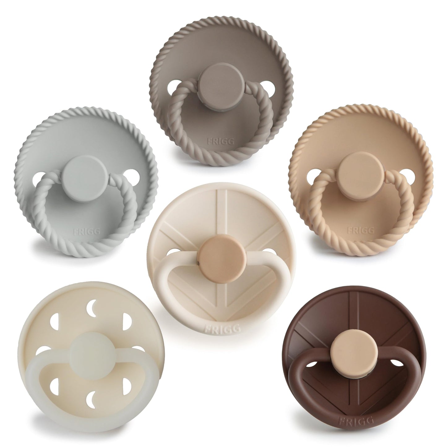 FRIGG SilkySoft Silicone Baby Pacifier 6-Pack Earthy Wonder | Made in Denmark | BPA-Free (0-6 Months)