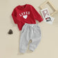 Adobabirl Toddler Baby Boy Valentines Day Outfit Loved Heart Print Crewneck Sweatshirt And Pants Set Fall Winter Clothes (Loved