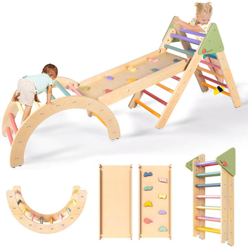 Aiwo Pikler Triangle Set 7In1 Montessori Toddler Climbing Toys Indoor, Climbing Toys For Toddlers 1-3 Inside, Baby Climbing Gym