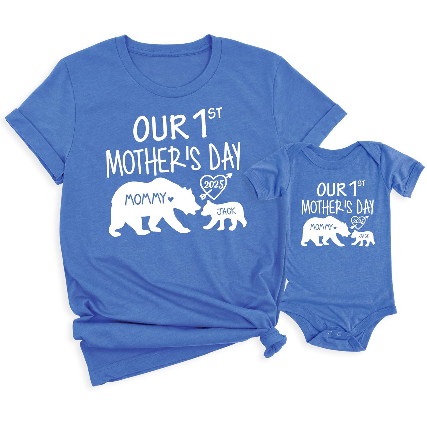 Our 1St Mother 'S Day Shirt, Mommy And Me Shirts, Matching First Mother 'S Day Outfits, Customizable With Names And Date, Baby B