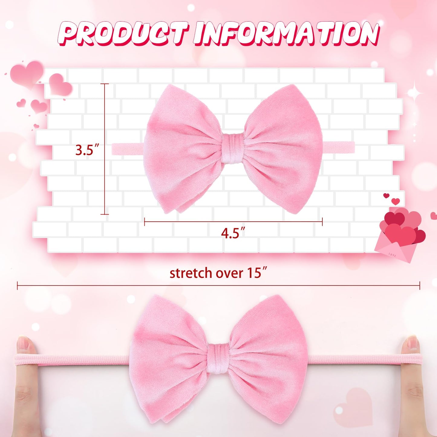 Yanjie Hairband 2.5 Count - Nylon, Velvet - Hair Styling, Securing Hair - For Baby Girls - Valentine'S Day - Handmade, Soft, Str