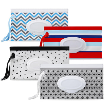 Pandaear 4 Pack Baby Wipe Dispenser, Refillable Baby Wipe Holder Bag Portable Wipes Container Reusable Wet Wipe Pouch