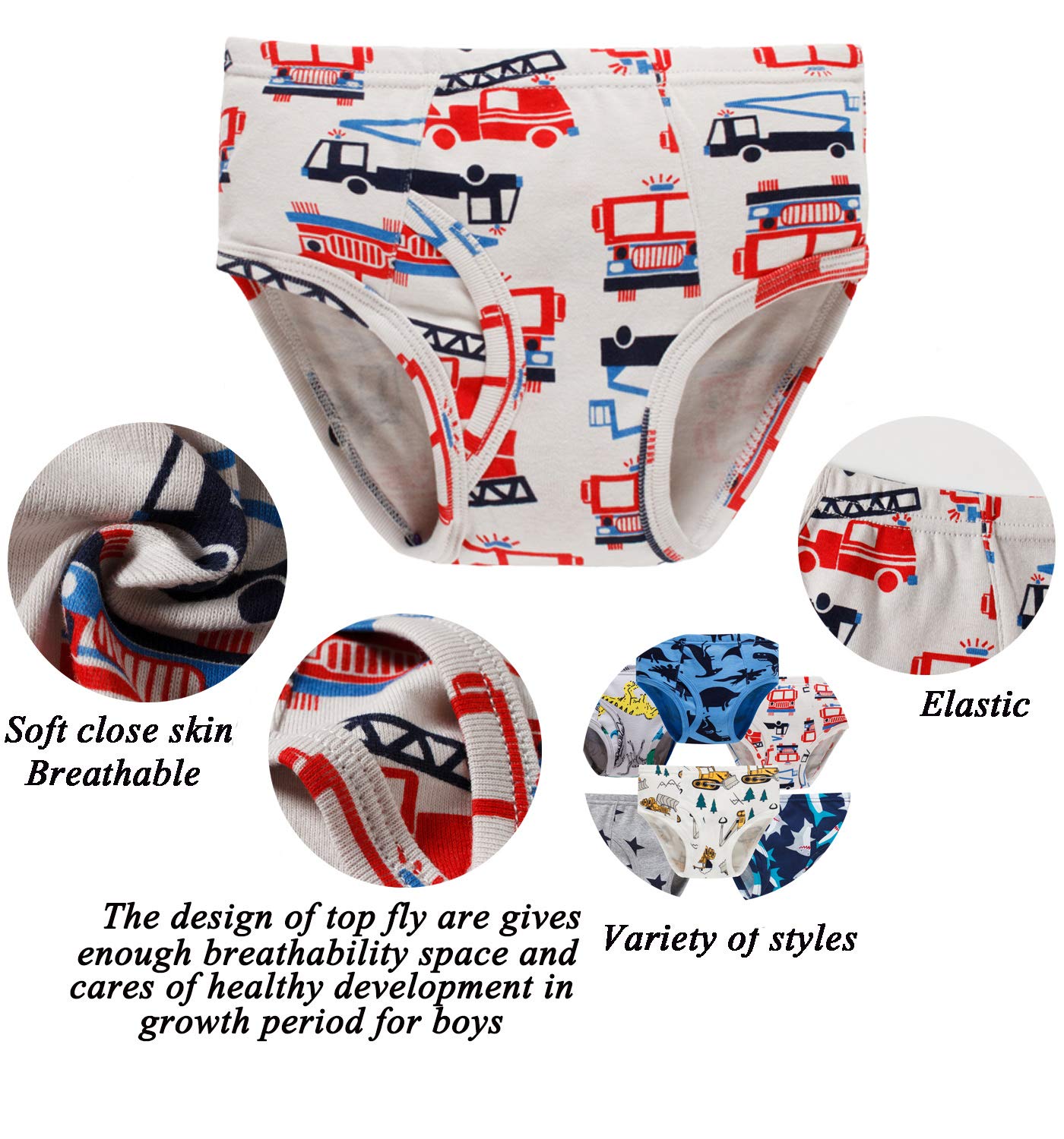 Boboking Little Boys,Little Kid Briefs Dinosaur Truck Toddler Kids Underwear (Pack Of 6) 2T/3T