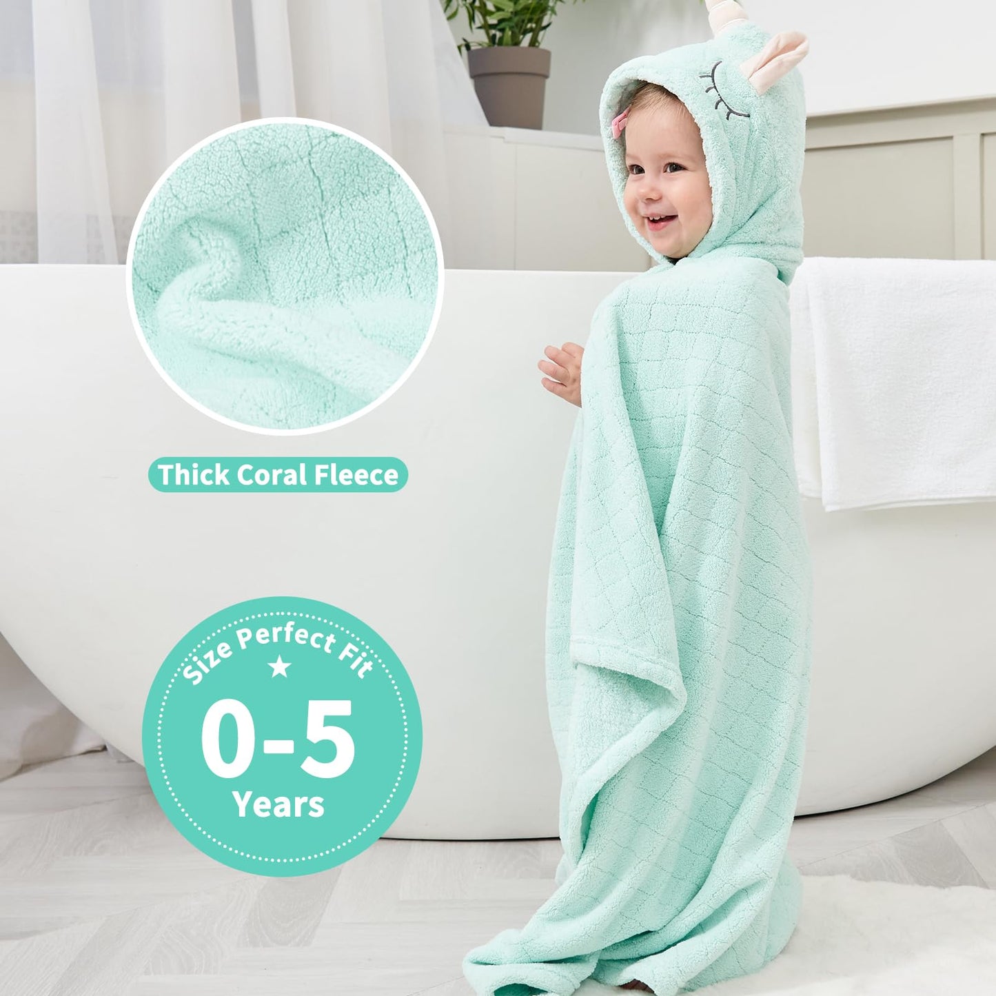 Toddler Bath Towel With Hood Baby Bath Towels Hooded Bath Towel For Toddlers 0-5 Years, 2-Pack Absorbent Hooded Toddler Towels B