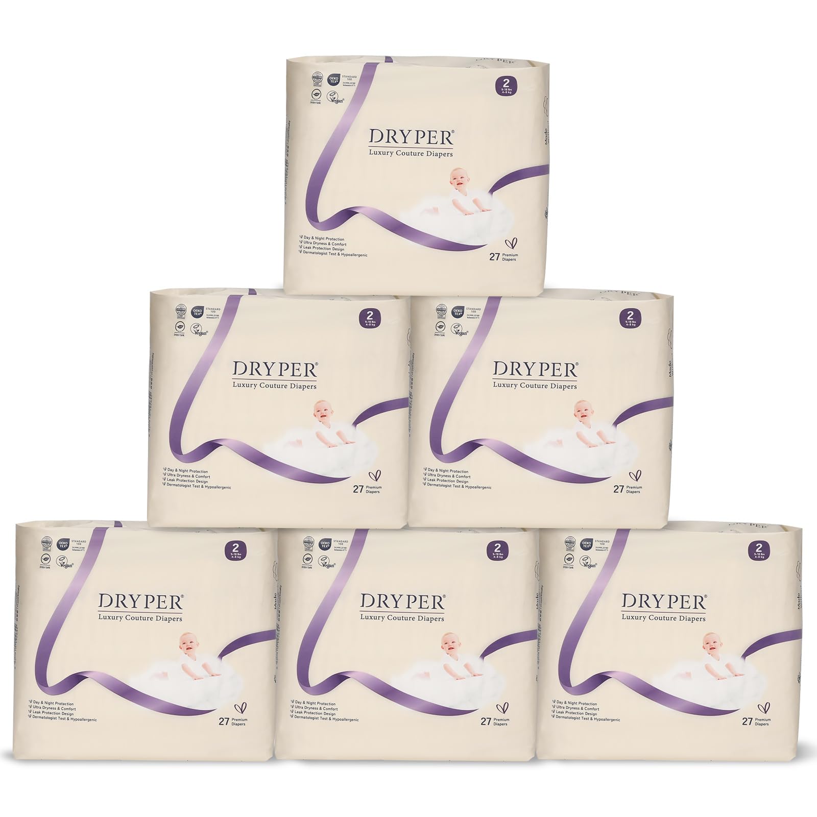 Baby Diapers, DRYPER Disposable Diaper Newborn Size 2 Diapers (9-18 lbs), 3D Leak Guards & Wetness Indicator, Ultra-Soft & Thin,