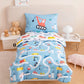 Perfemet 4-Piece Toddler Bedding Set Boys Cars Toddler Comforter With Sheets Reversible Lightweight Blue Vehicles Toddler Bed Se