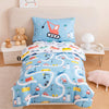 Perfemet 4-Piece Toddler Bedding Set Boys Cars Toddler Comforter With Sheets Reversible Lightweight Blue Vehicles Toddler Bed Se