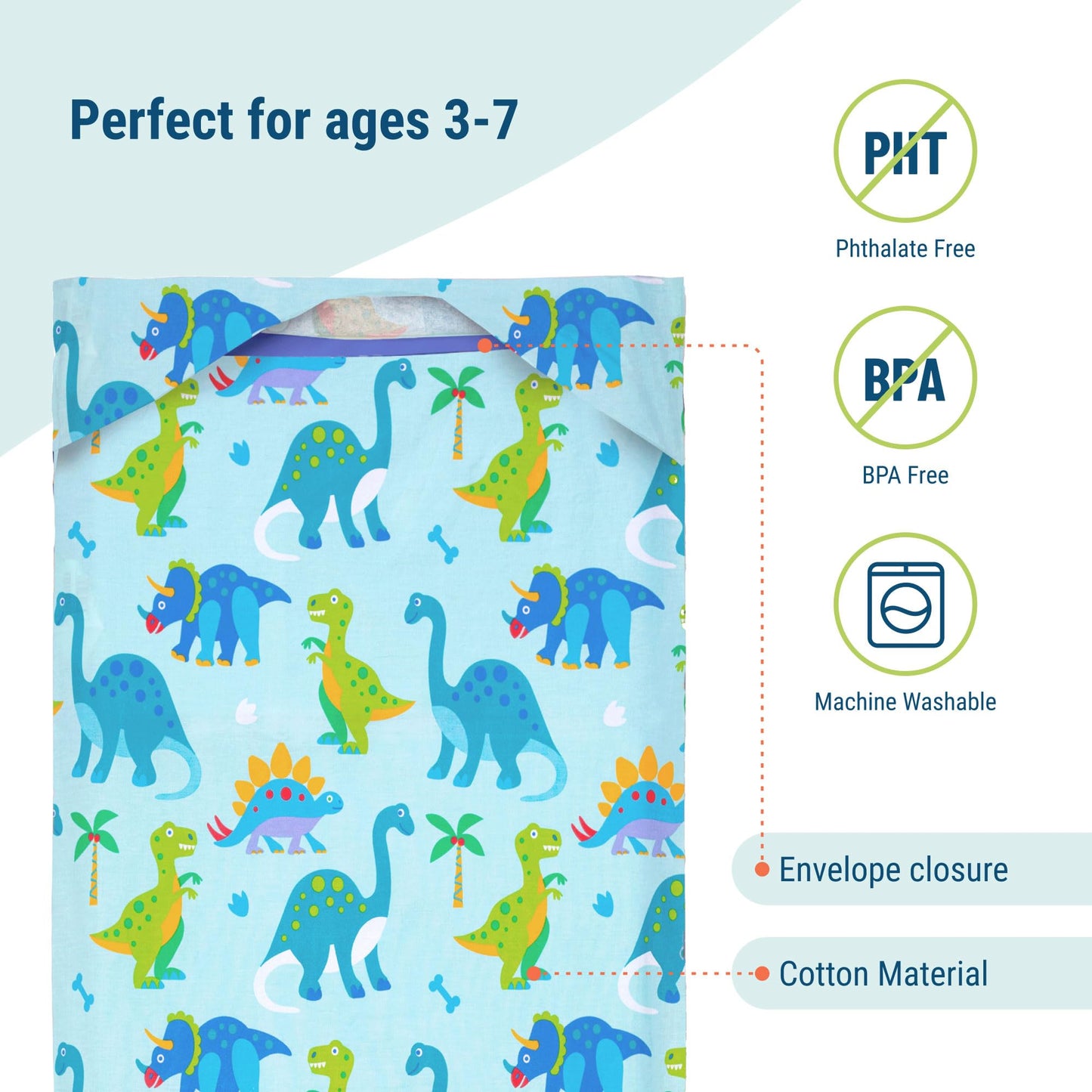 Wildkin Kids Nap Mat Cover - Soft, Sewn-In Flap, Durable & Fits 1.5' Vinyl Sleep Mats - Dinosaur Land