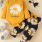 Fullfamous Baby Girl Clothes Gifts Outfits,Fall Winter Long Sleeve Romper And Pant Set Yellow Sunflower Newborn