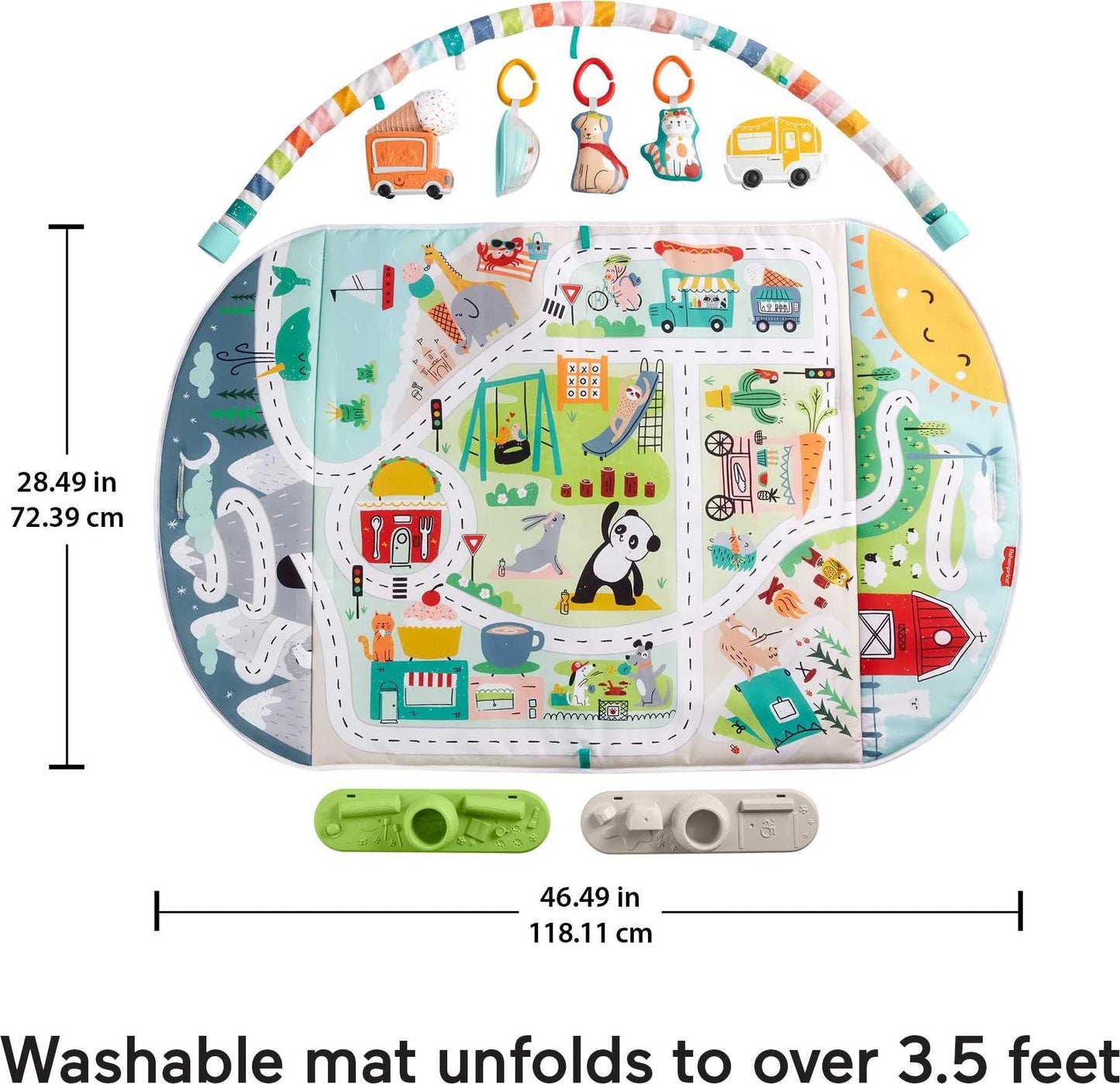 Fisher-Price Activity City Gym To Jumbo Playmat, Infant To Toddler Activity Gym With Music, Lights, Vehicle Toys And Extra-Large