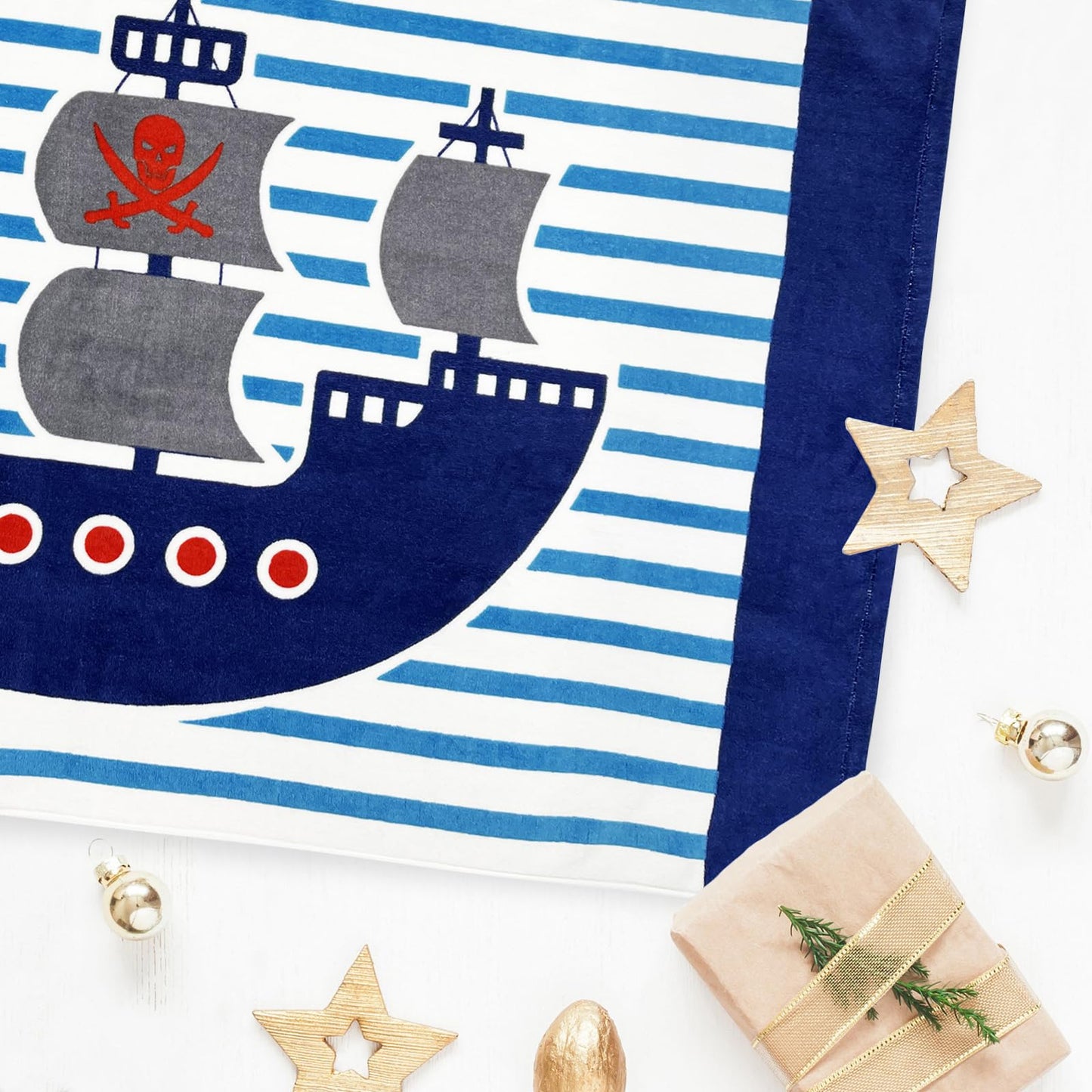 Bangsaur Kids Hooded Beach Bath Towels, 100% Cotton 50'X30' Wrap Blanket, Toddlers Boys 3-12 Years Coverup Towel Pirate Ship
