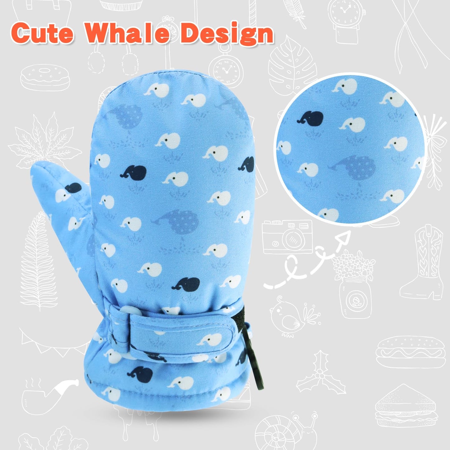 Bavst Toddler Waterproof Mittens Fleece Lined Baby Boys Girls Winter Warm Glove Kids Snow Infant Ski Mitten For 3M-5T (Little Wh