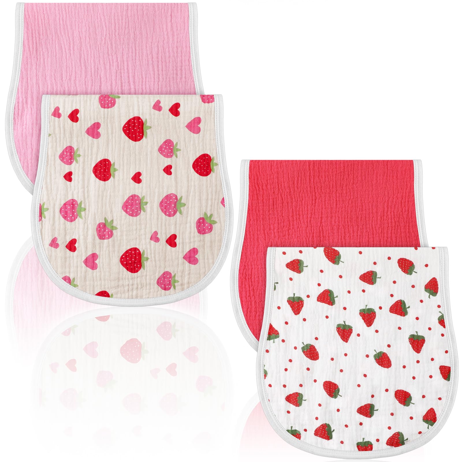 Hahafelt 4 Pcs Strawberry Baby Burp Cloths 100% Cotton Absorbent & Soft Burping Cloth Newborn Towel 2-in-1 Large Size Baby Spit 
