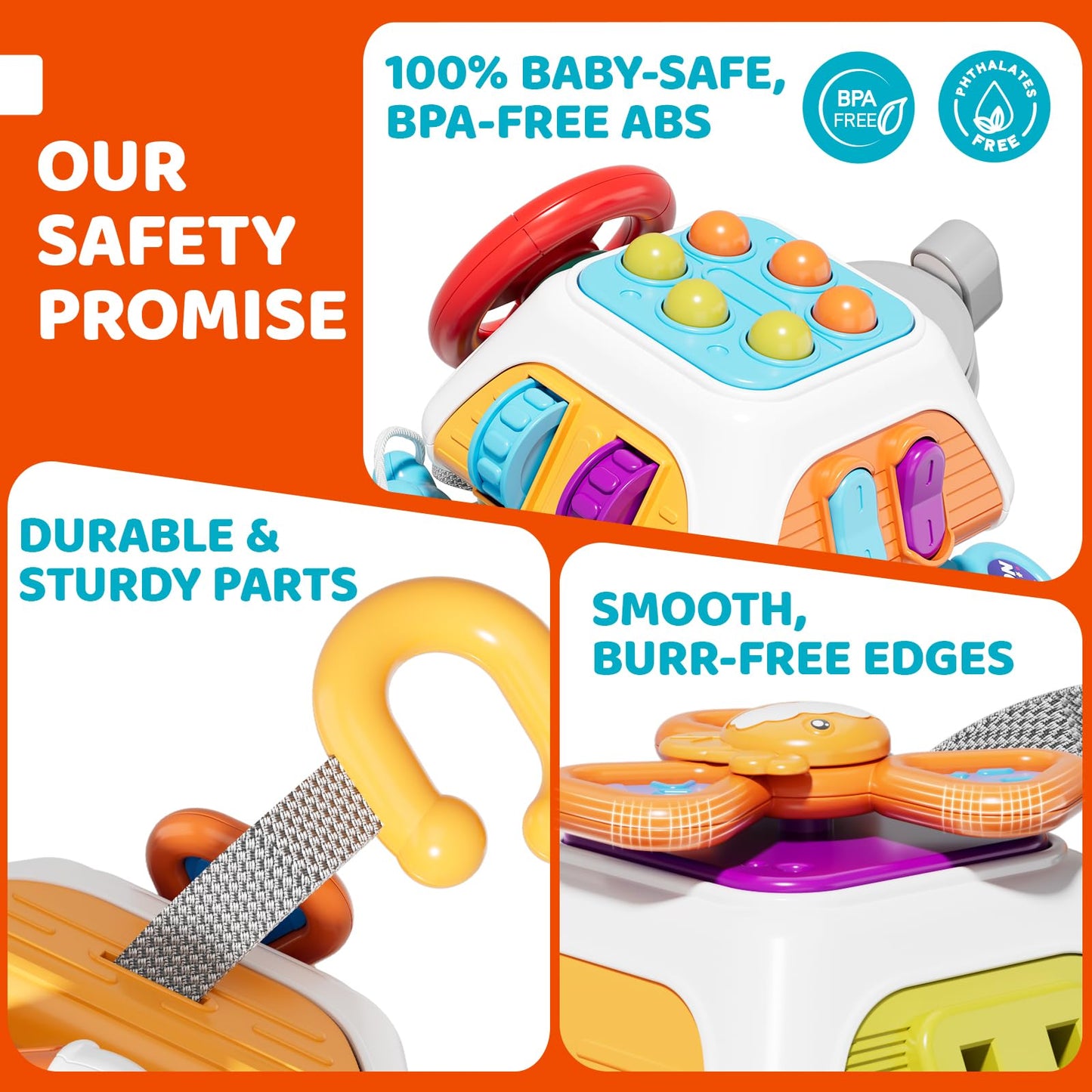 SOCBTNSO 10-in-1 Montessori Busy Board for 1 Year Old - Toddler Toys 1-2 Years with Car Steering Wheel & Keys, Car Travel Toys f
