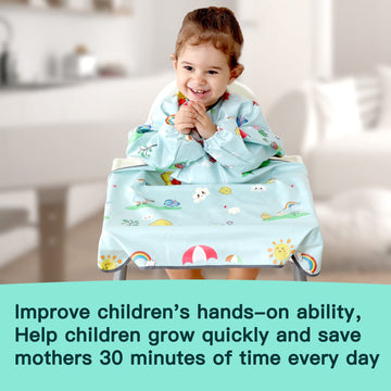 Pewingo Weaning Bib & Blw Attaches And Fully Cover To Baby Highchair, Long Sleeves Bib With Waterproof, Comfortable,Machine Wash