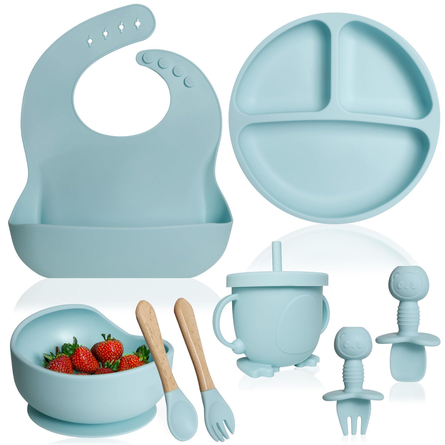 Bluet B- Silicone Baby Feeding Set - Baby Led Weaning Supplies - Baby Spoons, Suction Bowl - Plate - Baby Utensils Set - Silicon