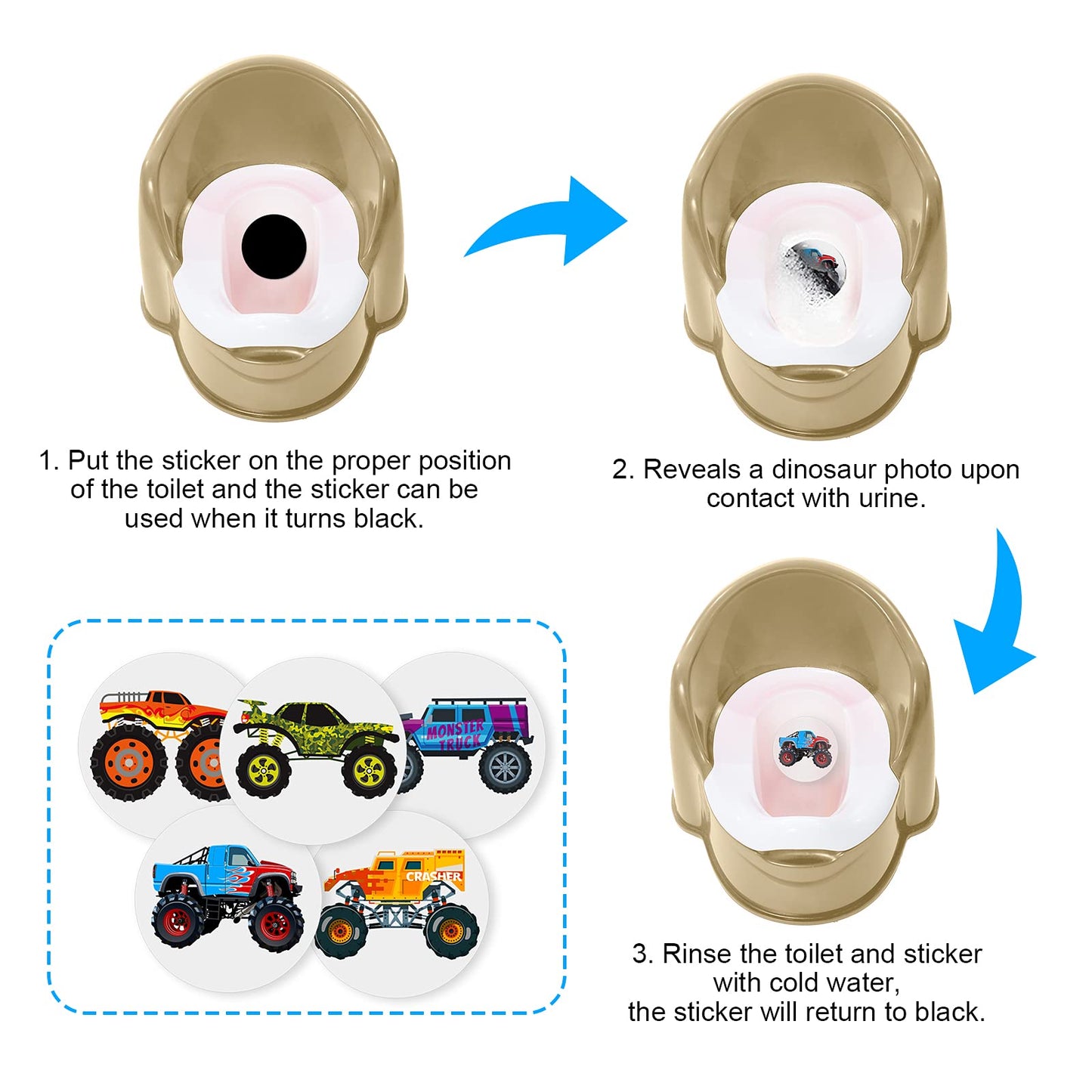 Zonon 10 Pieces Potty Training Seat Truck Potty Training Stickers For Boys Toilet Targets Color Changing Sticker Fun Pee Targets