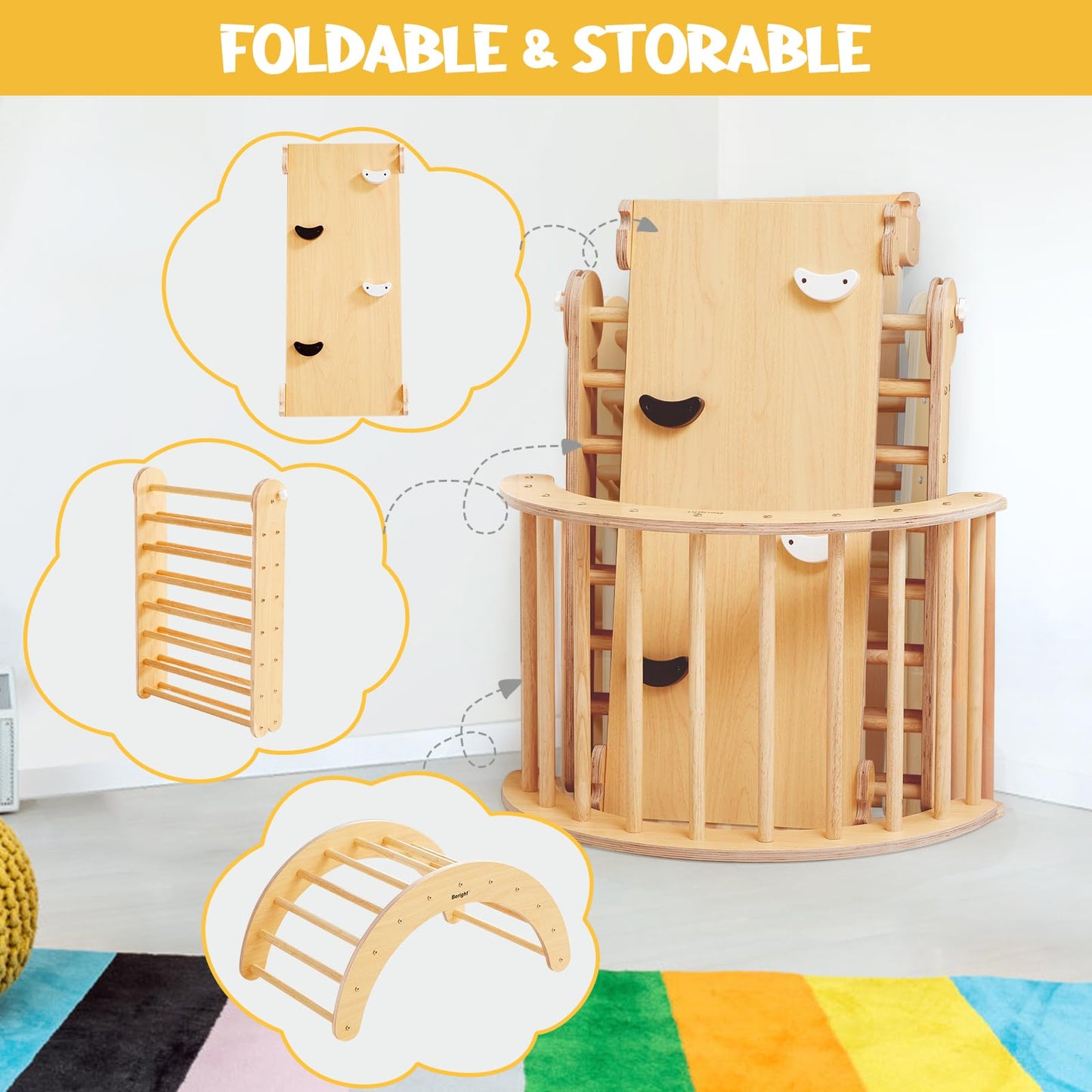 Beright 5 In1 Pikler Triangle Gym, Foldable Climbing Triangle Ladder Toys With Ramp, Indoor Climbing Toys For Kids, Play Gym, Ar