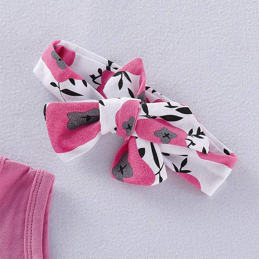 Hipea Toddler Girl Outfits Flower Tops Sleeveless Vest Shorts Headband Summer Clothes Set(5-6T)