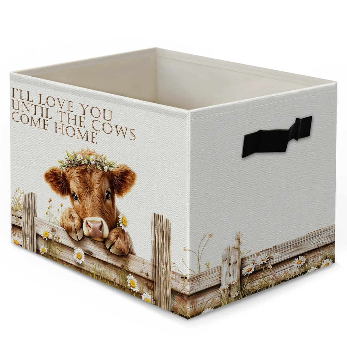 Yjeslw Rustic Highland Cow Storage Bins Box, I Will Love You Till the Cows Come Home Farmhouse Collapsible Organizer Basket for 
