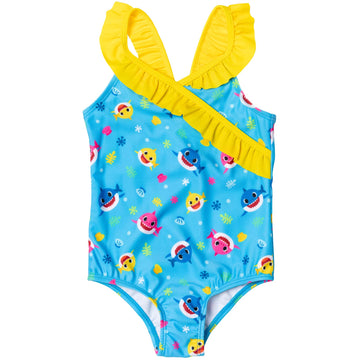 Baby Shark Toddler, Baby-Girls Swimwear Crossover One Piece Bathing Suit, 2T, Blue