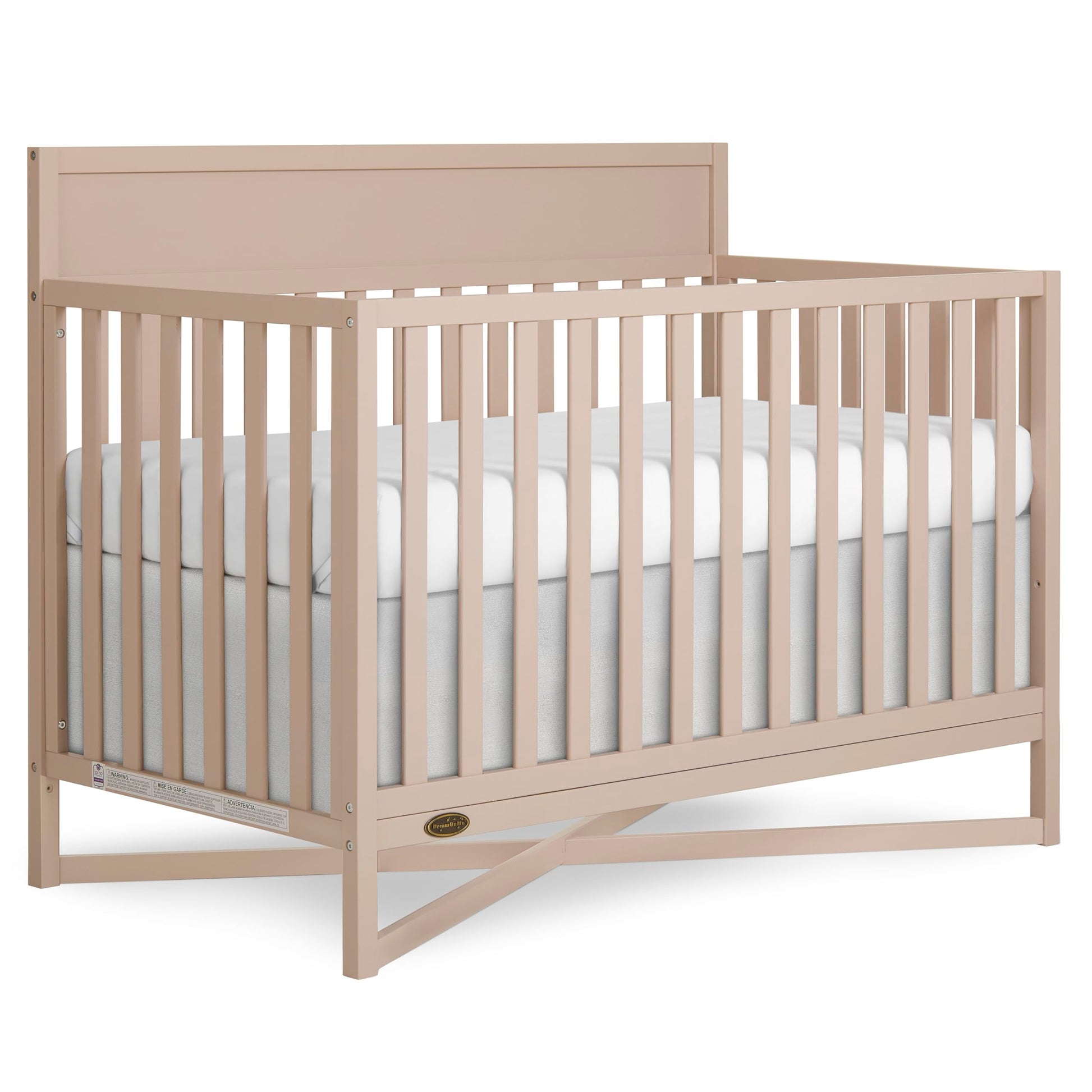 Dream On Me Owen 5-in-1 Convertible Full-Size Baby Crib in Almond Butter, GreenGuard Gold & JPMA, Converts to Toddler, Day, & Fu