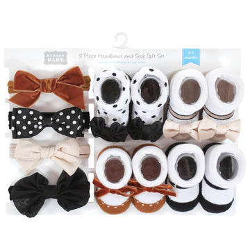 Hudson Baby Infant Girl Headband And Socks Giftset, Classic Neutrals, One Size