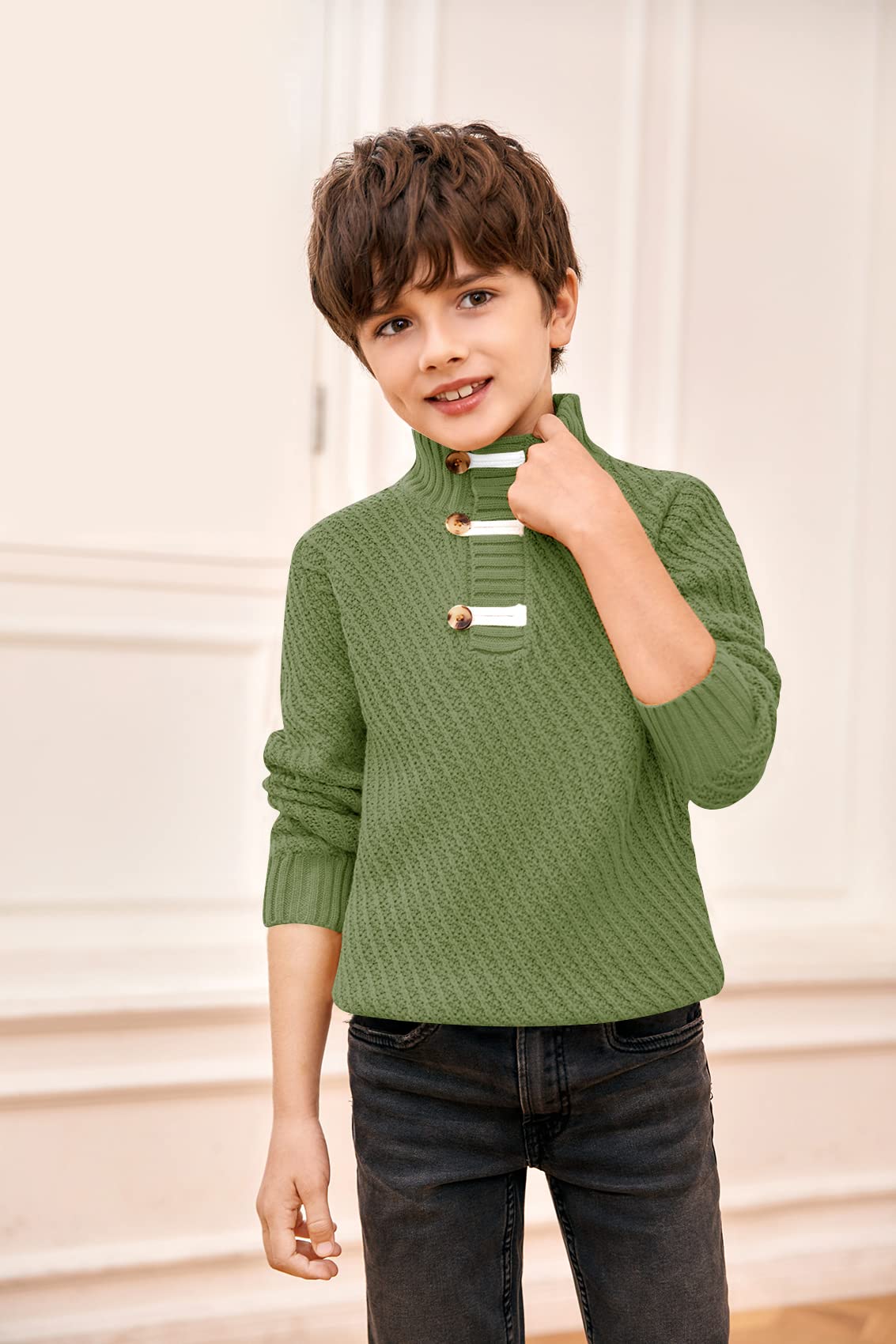 Makkrom Toddler Sweater Baby Boy Girl Turtleneck Cable Knit Sweaters Long Sleeve Christmas Outwear Spring Fall Winter Army Green