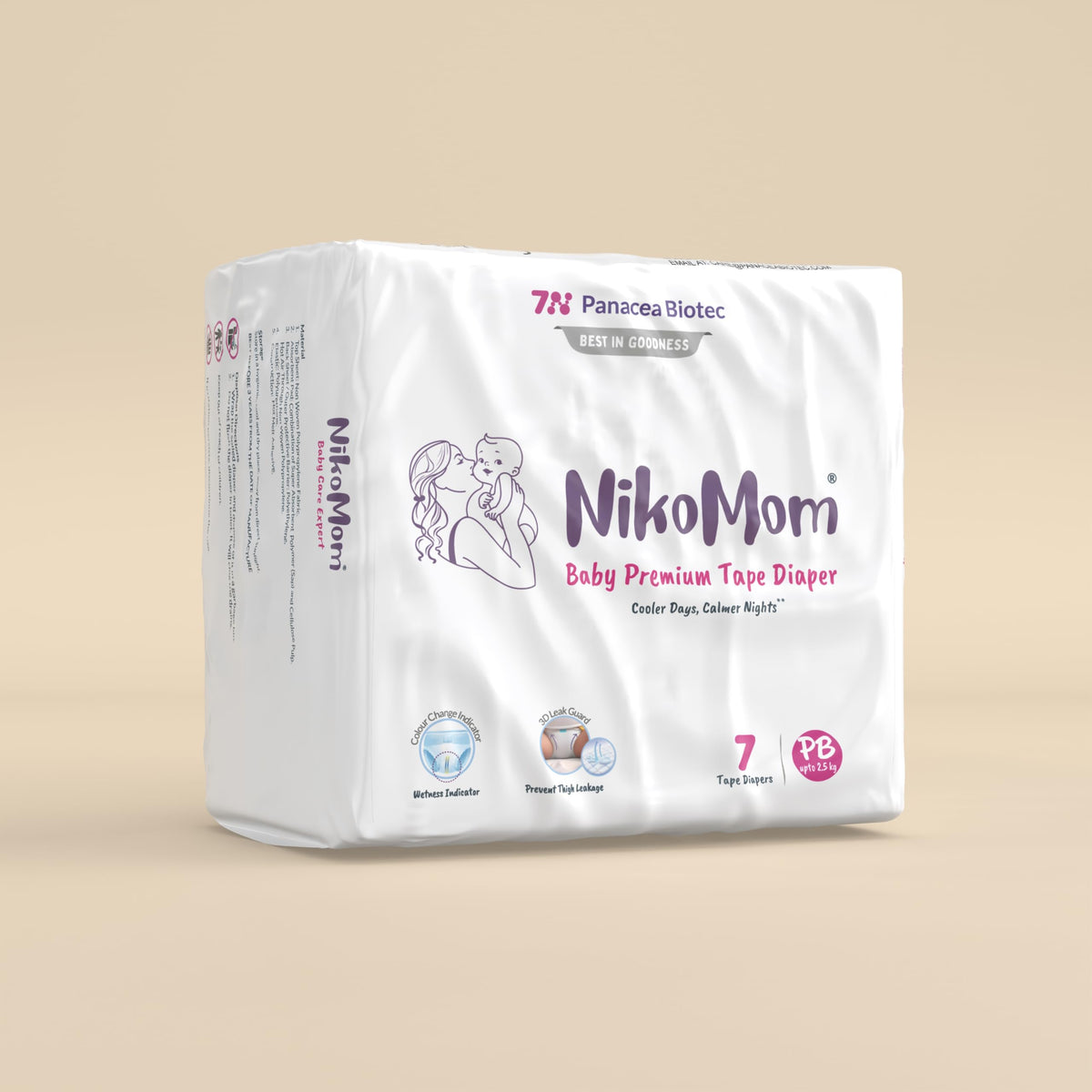 Nikomom Tape Diaper Premie Baby (Pb) Upto 150Ml Storage Capacity For Babies Weighing Upto 2.5 Kg Pack Of 7 Diapers Easy To Wear 