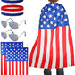 Mepase 6 Pcs USA American Flag Cape Outfit Kids Costume Sunglasses Red White and Blue Headband Patriotic Accessories (Kids)