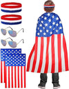 Mepase 6 Pcs USA American Flag Cape Outfit Kids Costume Sunglasses Red White and Blue Headband Patriotic Accessories (Kids)
