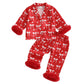 DuAnyozu Toddler Baby Girl Satin Valentines Pajamas Set Feather Trim Heart Print Little Girl Valentines Pjs Spring Clothes (Vale