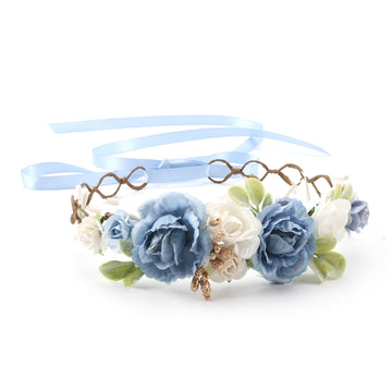 PoshMyra Flower Girl Flower Crown Pink Baby Girls Floral Headpieces Kids Headband Children Hair Wreath Photo Prop (Dusty Blue-Ch