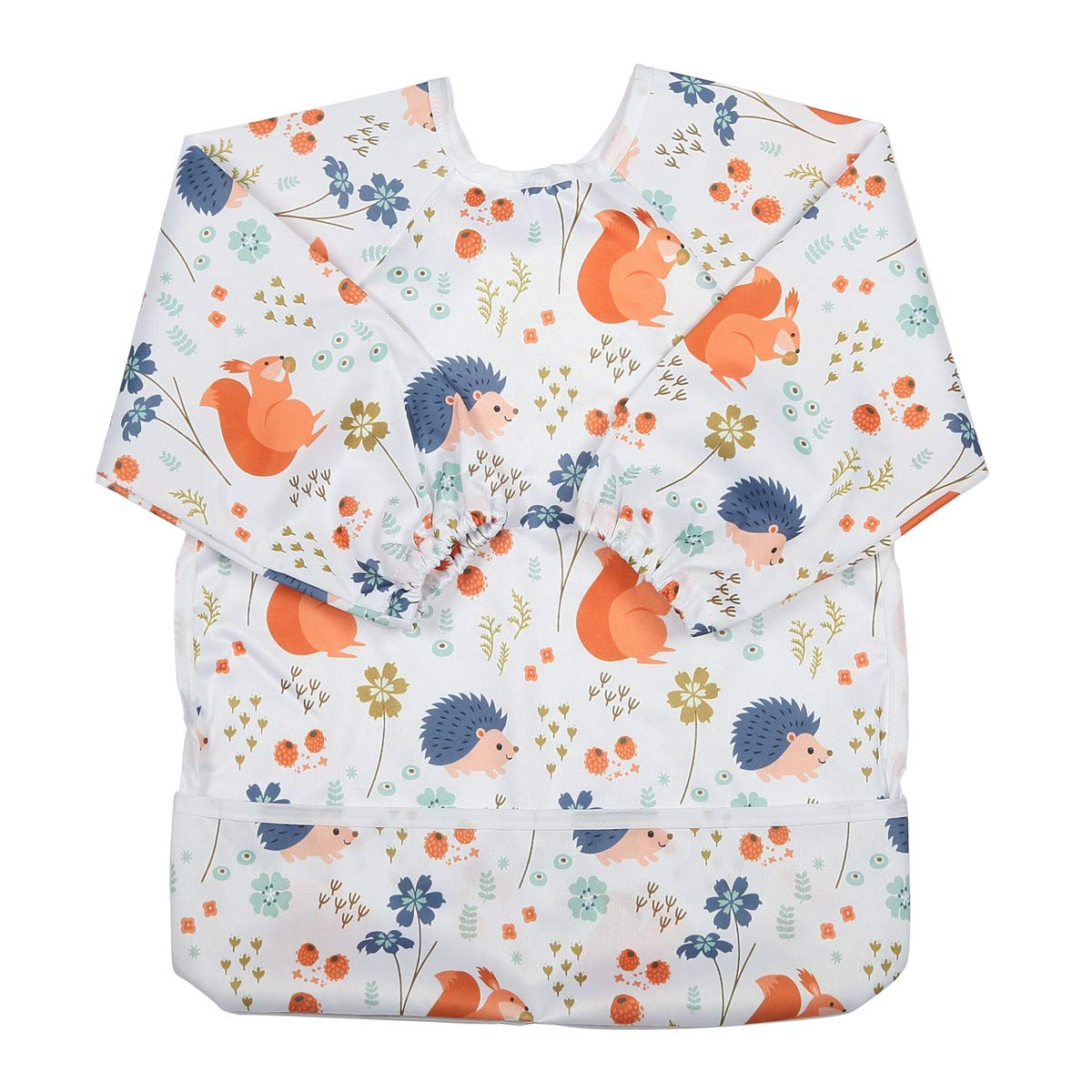 Sigzagor Baby Bib Long Sleeved Shirt With Pocket 1 to 3 years old Toddler (Squirrel Hedgehog)
