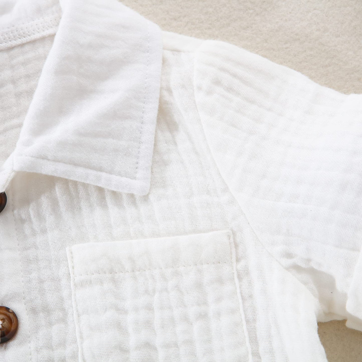 Baby Boys Clothes Set Toddler Infant Boys Button-Down Shirt Tops + Cotton Gauze Shorts Summer Outfit 2Pcs With Pockets (White, 5