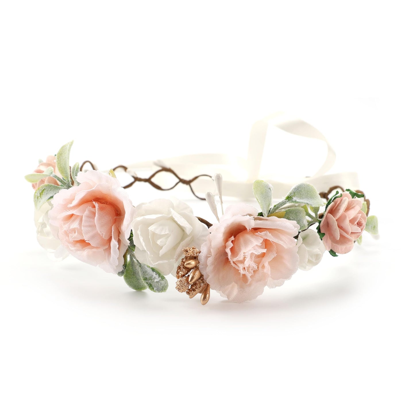 PoshMyra Flower Girl Flower Crown Pink Baby Girls Floral Headpieces Toddler Headband Hair Wreath Photo Prop