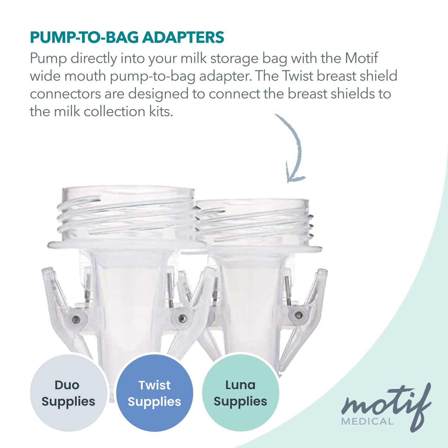 Motif Medical, Pump-To-Bag Adapters, Compatible With All Motif Breast Pumps Clear