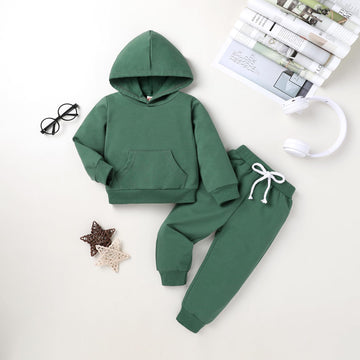 Happy Town Toddler Fall Outfits For Girl Boy Long Sleeve Hoodie Top And Long Sweatpants Set Toddler Sweatsuit (Solid Color-Deep