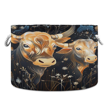 Canvas Storage Organizer Bin, Cute Cow (5) Storage Basket Laundry Hamper with Handle for Clothes Playroom Decor, Large, 20 in Di