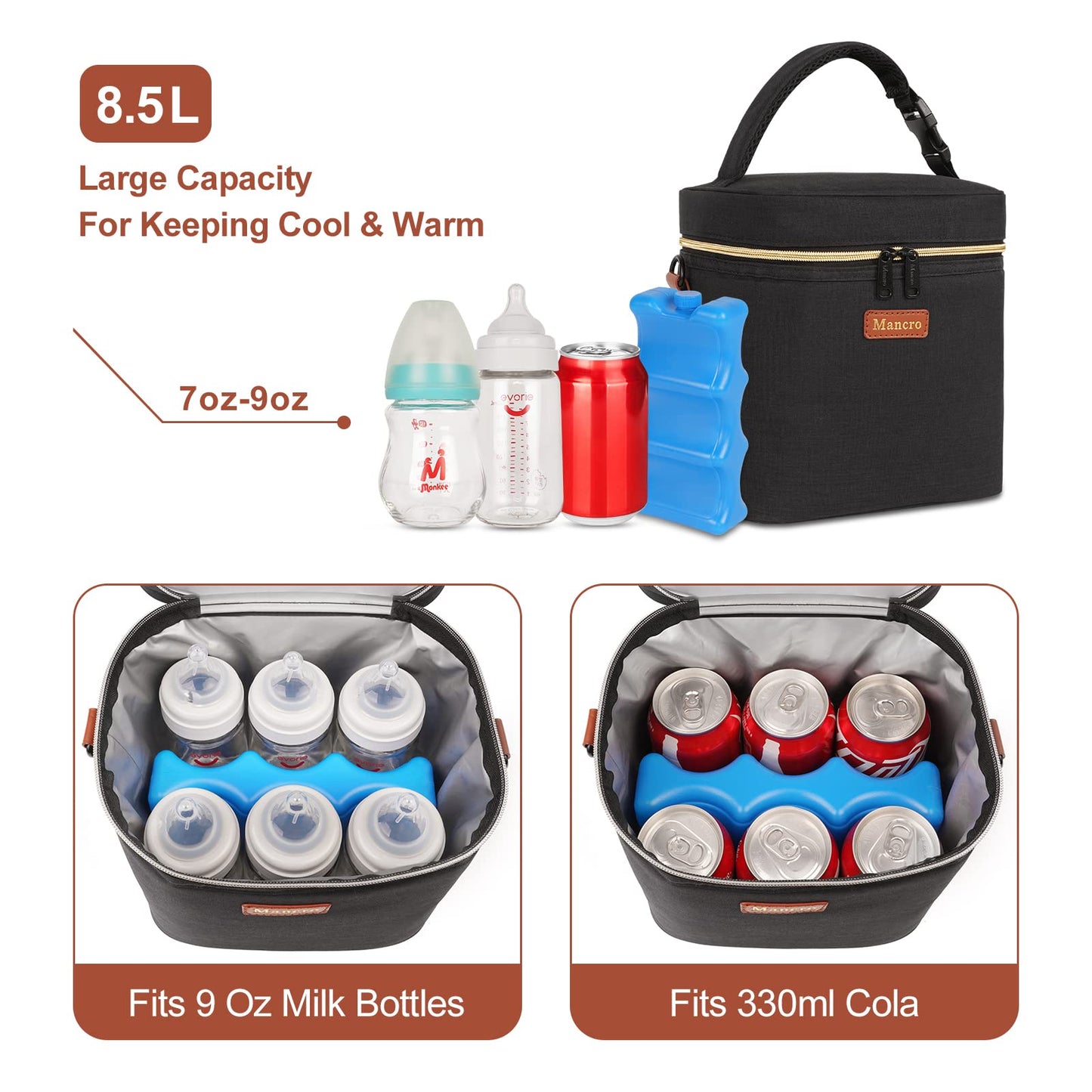 Mancro Breastmilk Cooler Bag with Ice Pack, Fits 6 Insulated Baby Bottles Up to 9 Ounce, Breast Milk Cooler for Nursing Mom (Cre